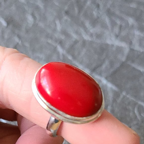 Red FauCoral Ring in Sterling Silver-Coral ring-Sterling silver ring-Chunky ring - Picture 7 of 7